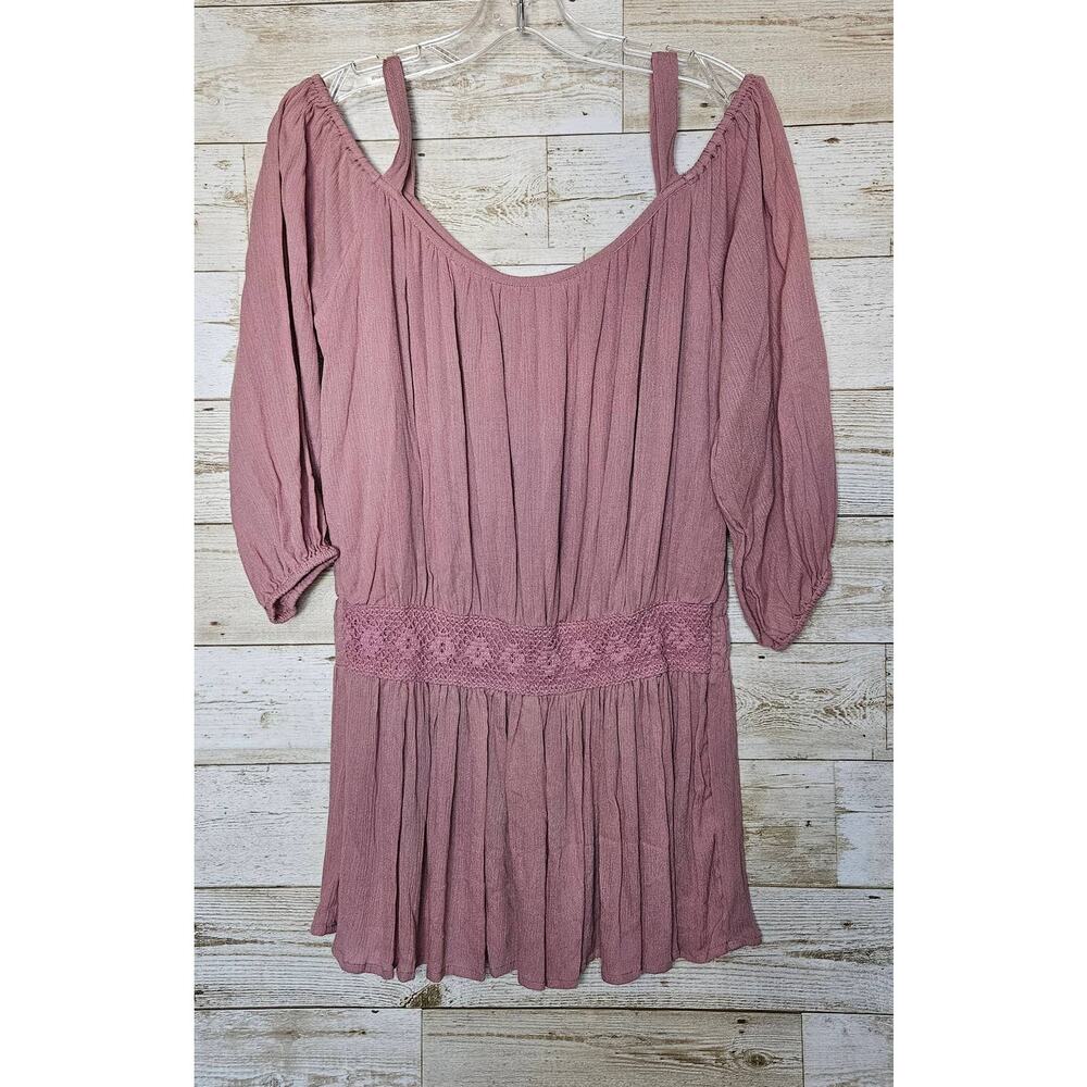 Soft Surroundings Cottagecore Tunic Womens M Pink Crochet Blouse Flowy Boho Top